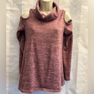 Gaze Women's Cowl Neck Cold Shoulder long sleeve sweater in Mauve Sz-S. CC10